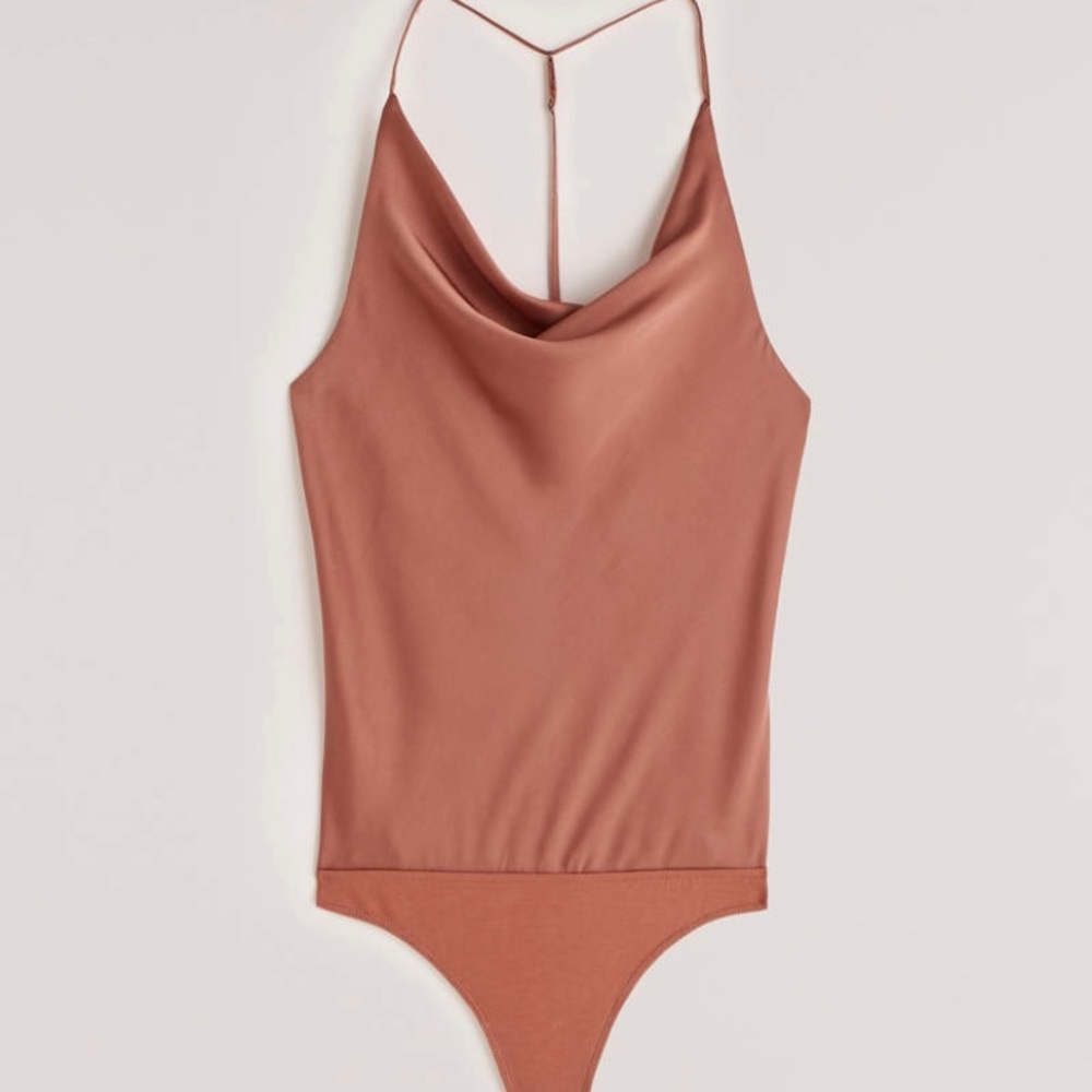 A&F Satin Cowlneck T-Strap Back Bodysuit